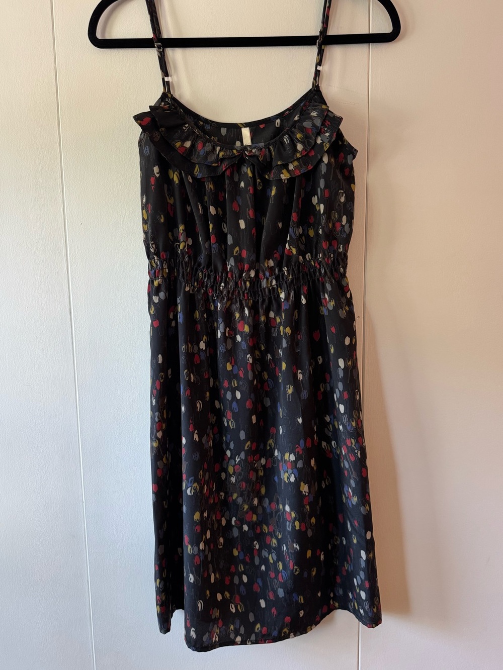 Black & Multi-Colored Tulips Mini Dress